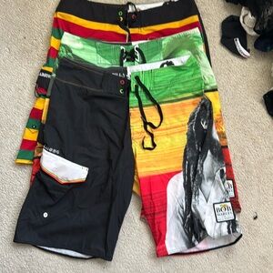 Lot of three Bob Marley edition billabong board shorts